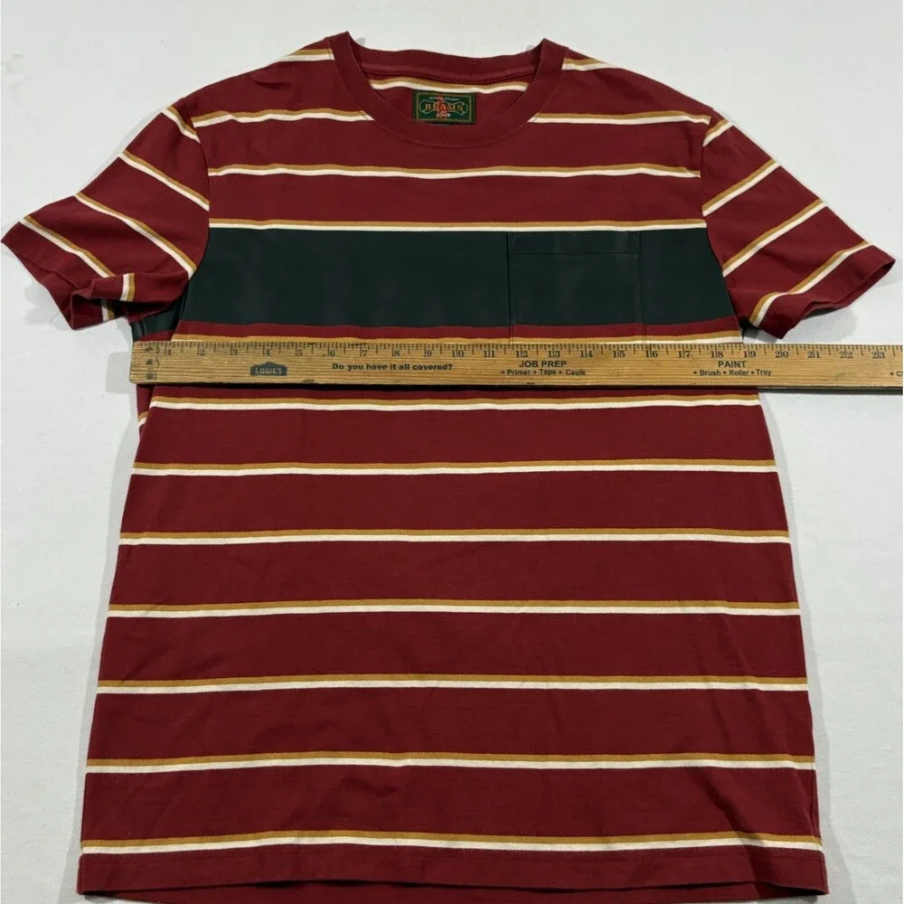 Beam Plus x J.Crew Stripe Red T-shirt Pocket Pleather Accent Retro Tee Sz S